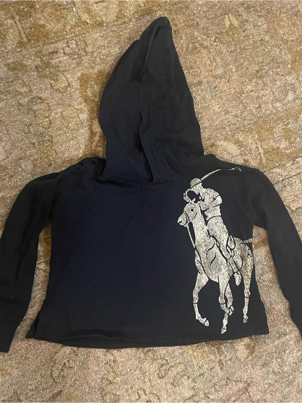 Kids Black Hoodie Top with Polo Rider Graphic
